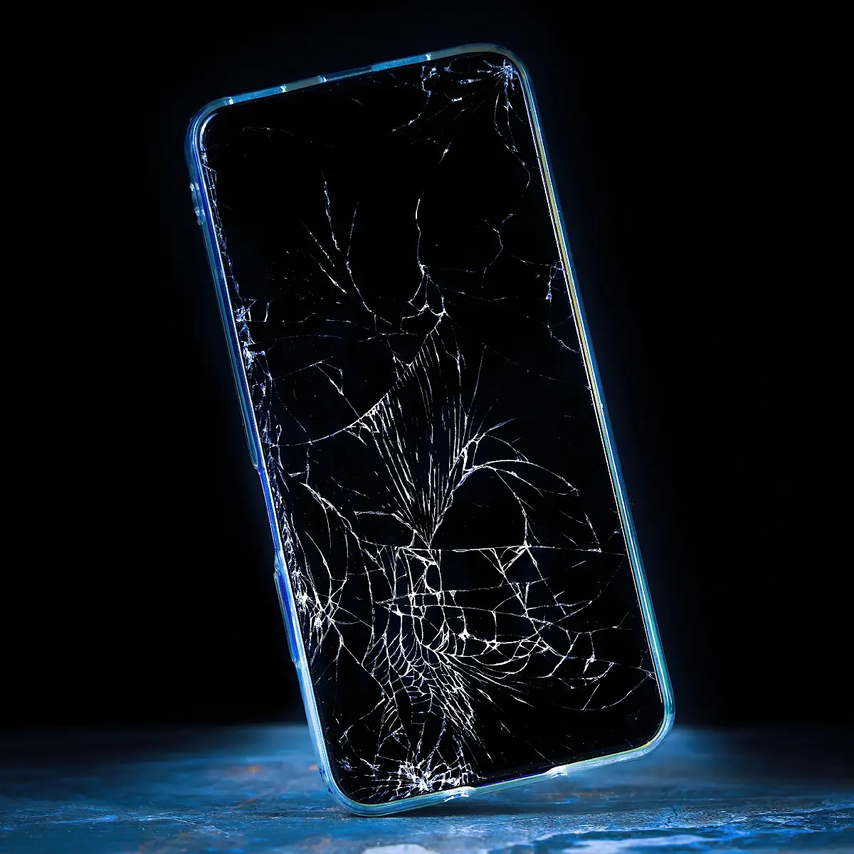 broken mobile phone with broken display